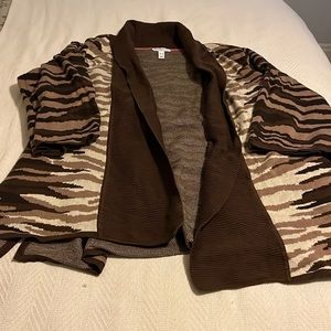 Isaac Mizrahi cardigan, brown and tan animal print, Women’s plus size 3X